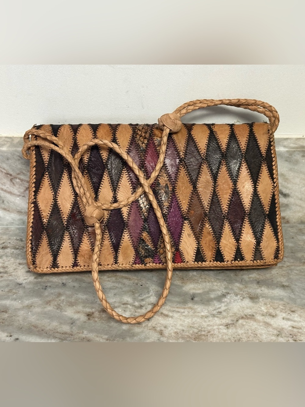 Vintage harlequin patchwork leather and snakeskin purse